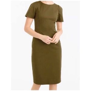 J. Crew Olive Green Gathered Sleeve Sheath Dress Size 4